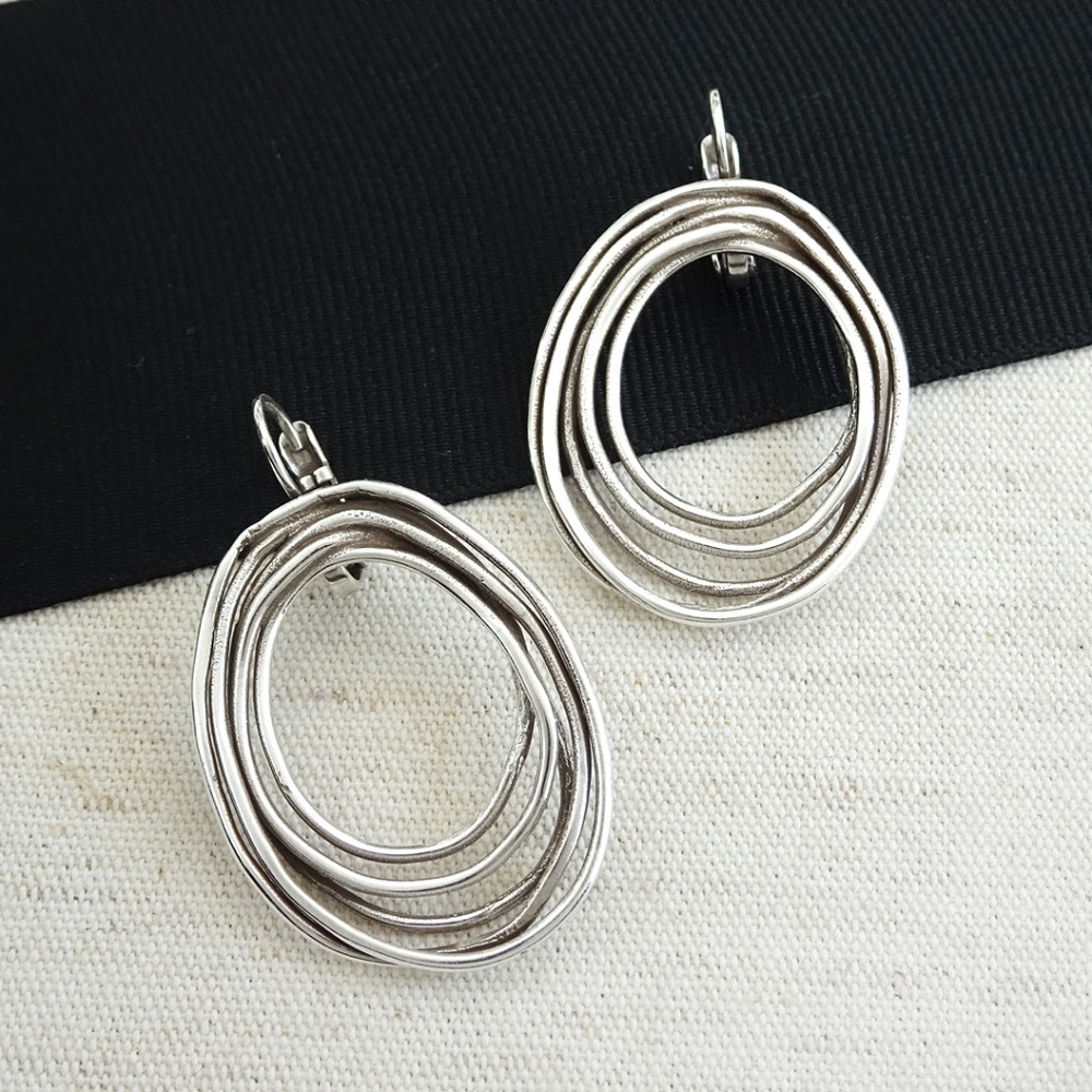 Multi Loop Earrings, Silver Hoops, Modern Style, NWT